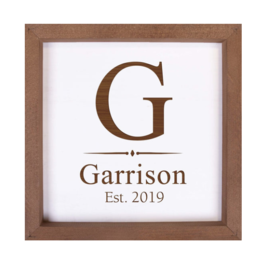 Framed Sign White Faux Wood Includes Laser Engraving
