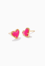 Earring Ari Heart Stud Gold Neon Pink