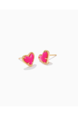 Earring Ari Heart Stud Gold Neon Pink