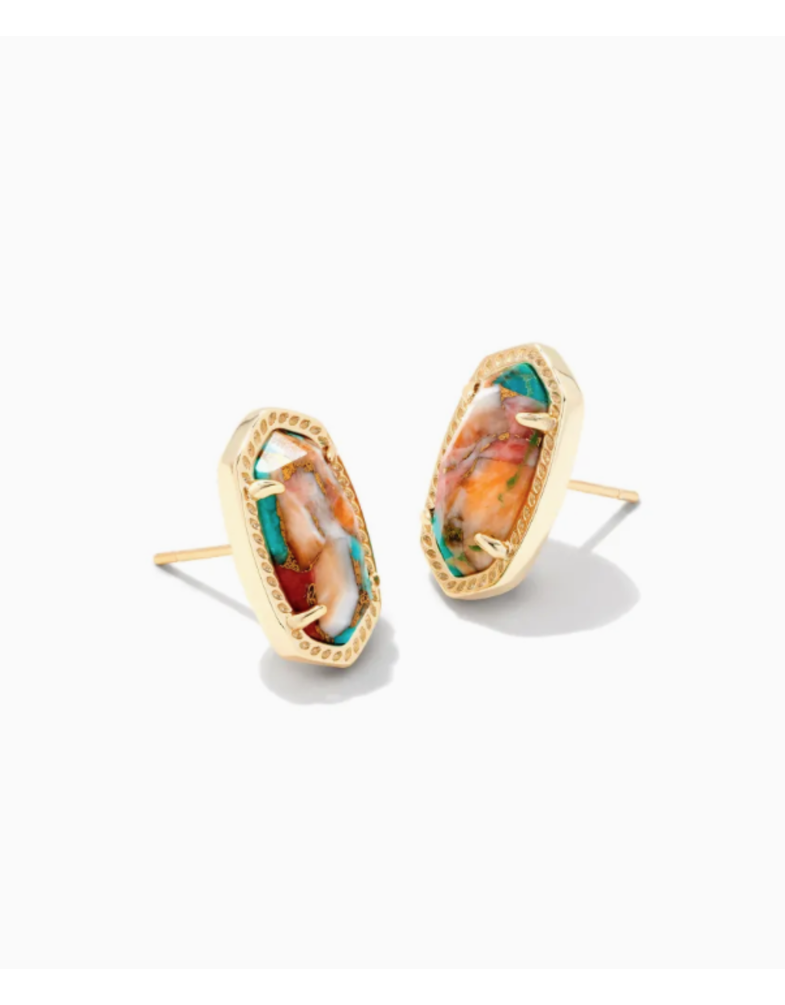 Kendra Scott Earrings Ellie Gold Bronze Veined Turquoise Red Oyster