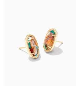 Kendra Scott Earrings Ellie Gold Bronze Veined Turquoise Red Oyster