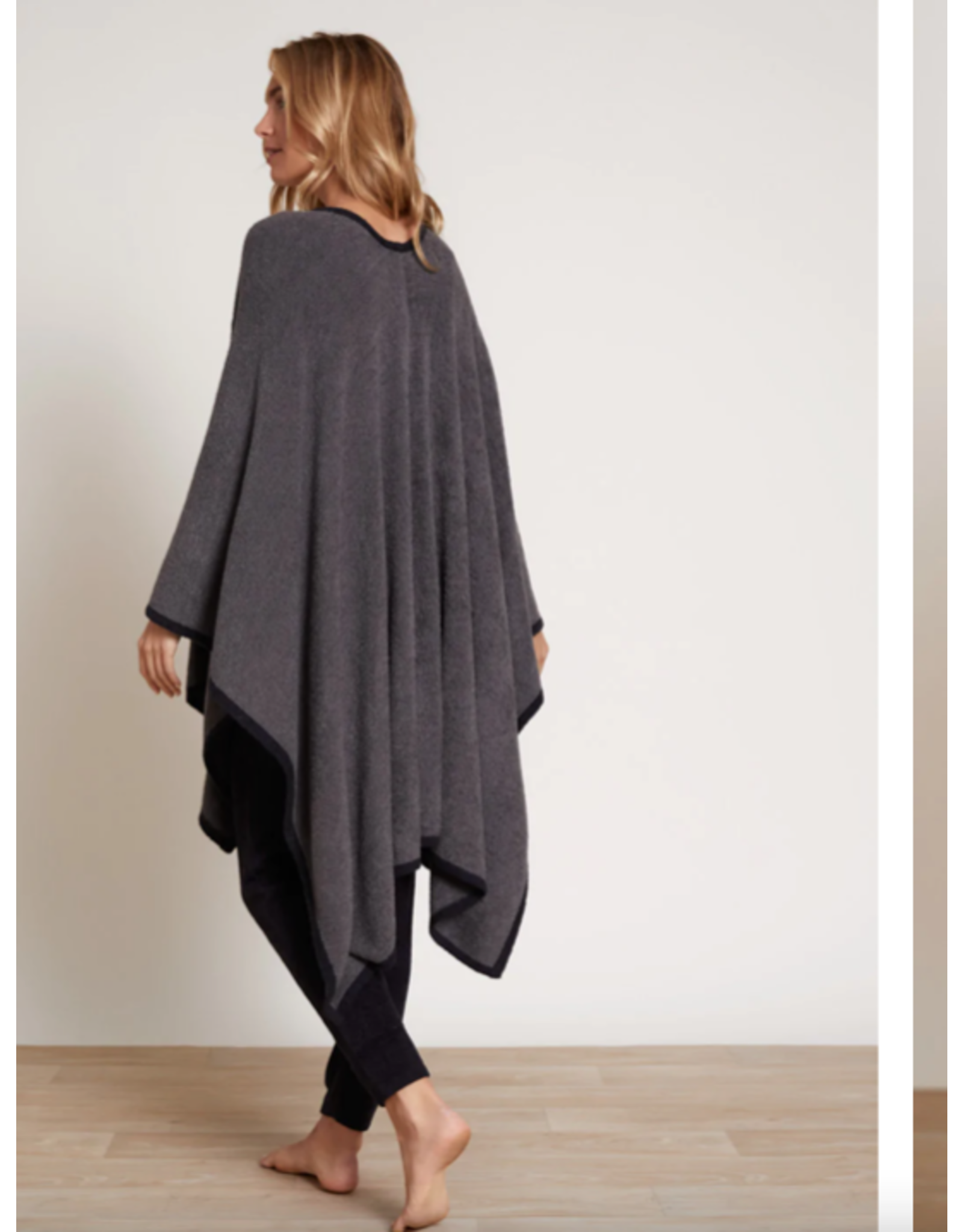 Barefoot Dreams CozyChic Lite Bordered Wrap OS Mineral/Black