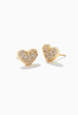 Earring Ari Pave Crystal Heart Gold Metal White CZ