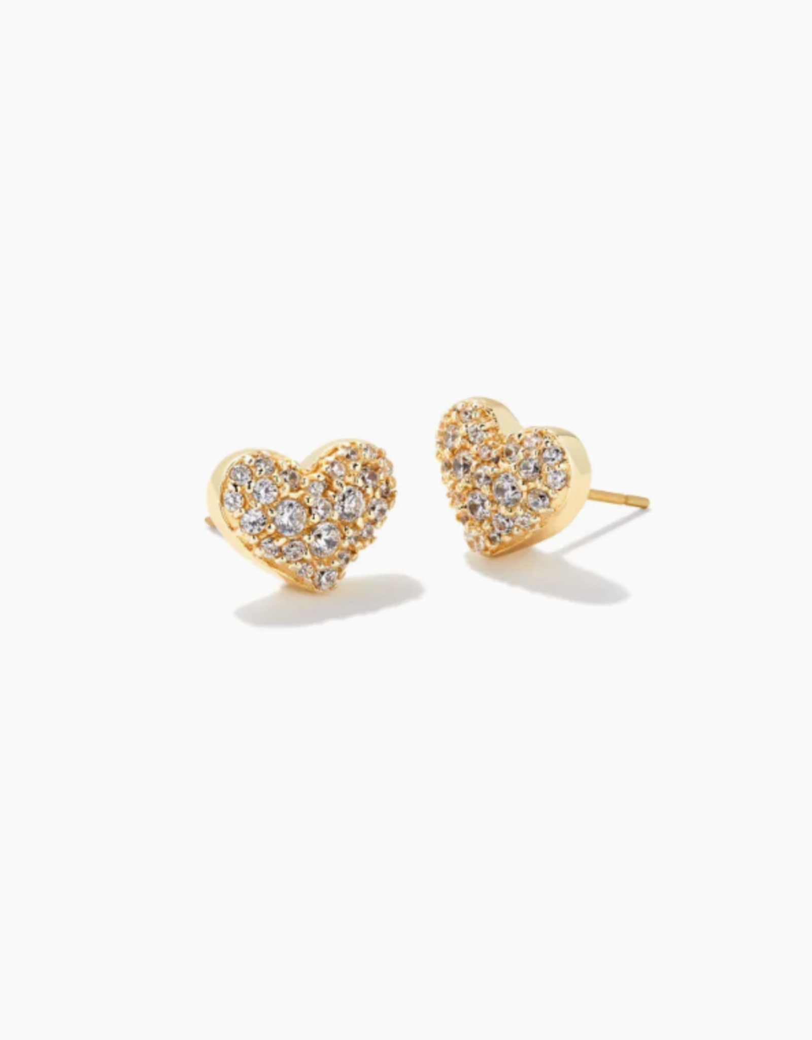 Earring Ari Pave Crystal Heart Gold Metal White CZ