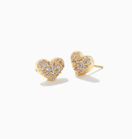 Earring Ari Pave Crystal Heart Gold Metal White CZ