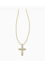 Kendra Scott Necklace Cross Pendant Gold White Crystal