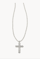 Necklace Cross Pendant RHOD White Crystal
