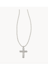 Necklace Cross Pendant RHOD White Crystal