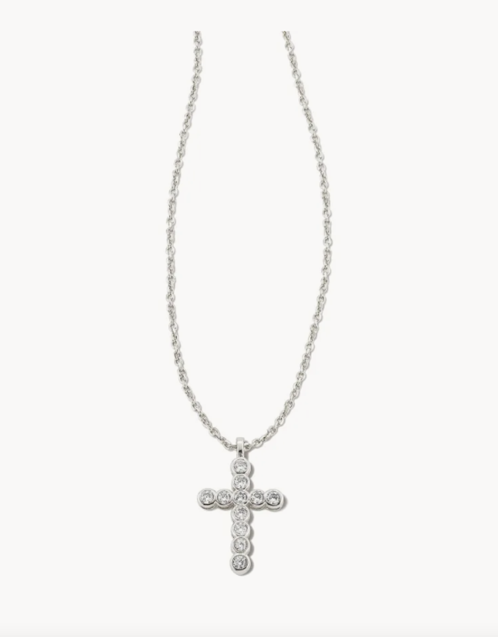 Necklace Cross Pendant RHOD White Crystal
