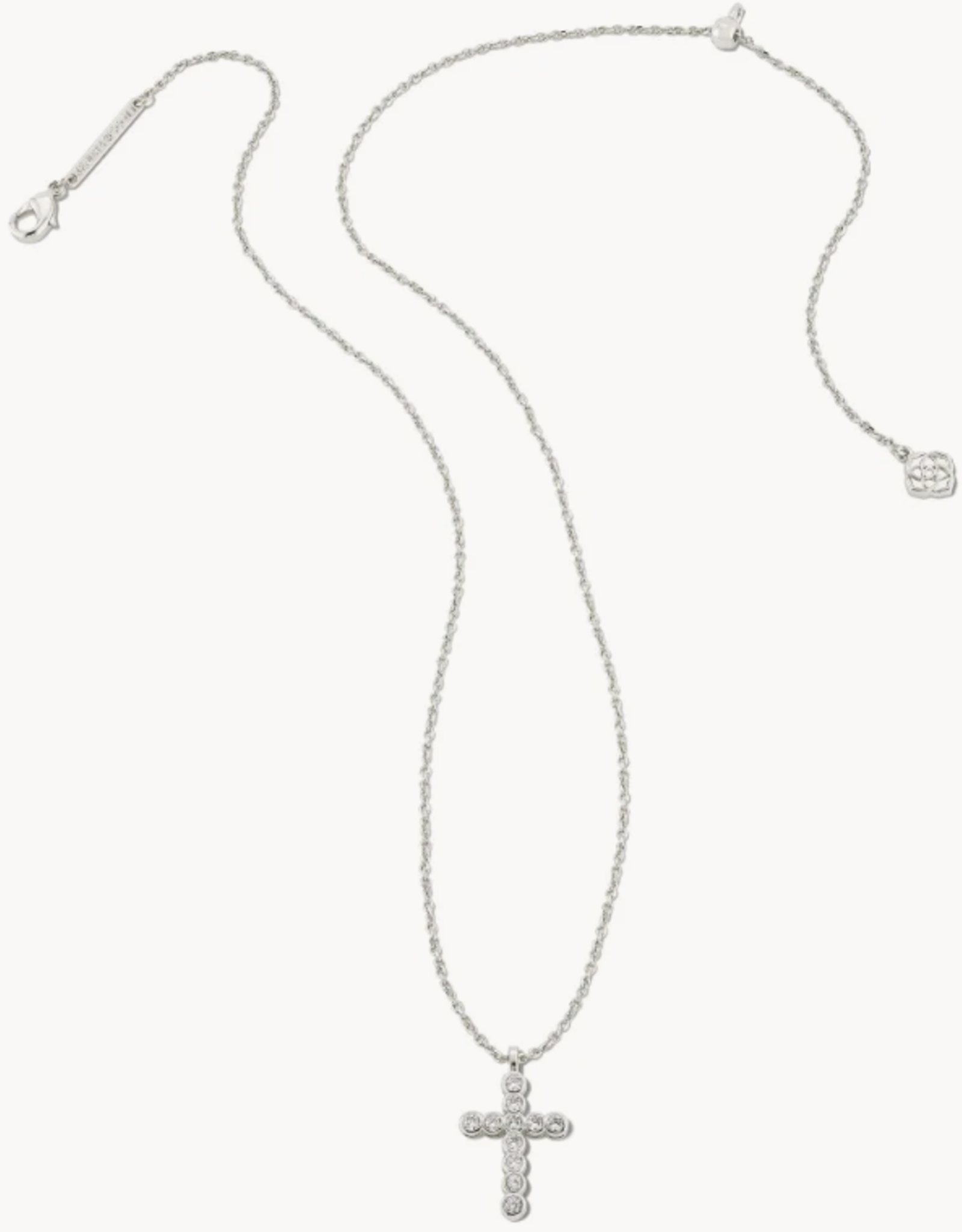 Necklace Cross Pendant RHOD White Crystal