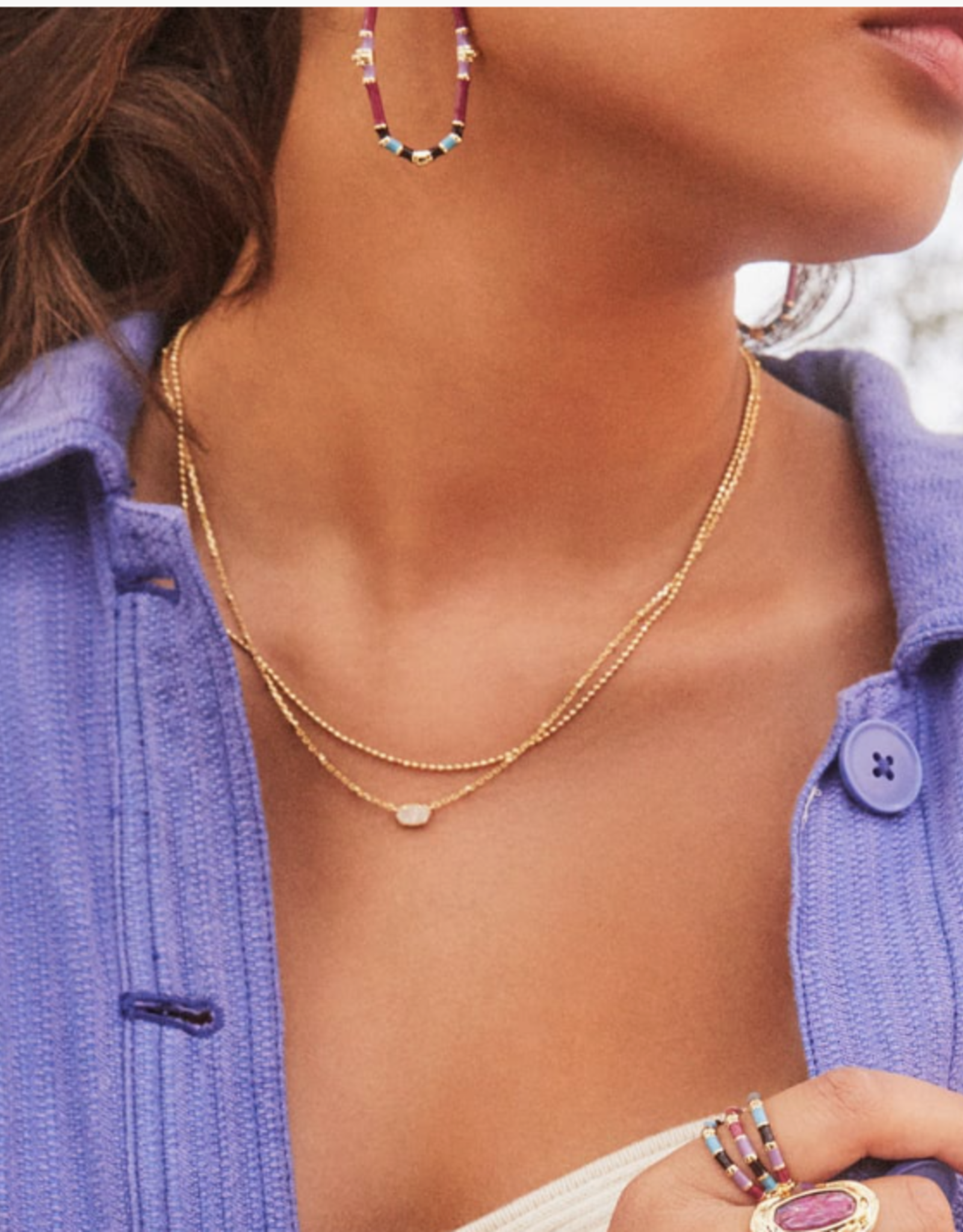 Necklace Emilie Multi Strand Gold Iridescent Drusy
