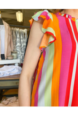 Multi Colored Top w/ Flutter Sleeves