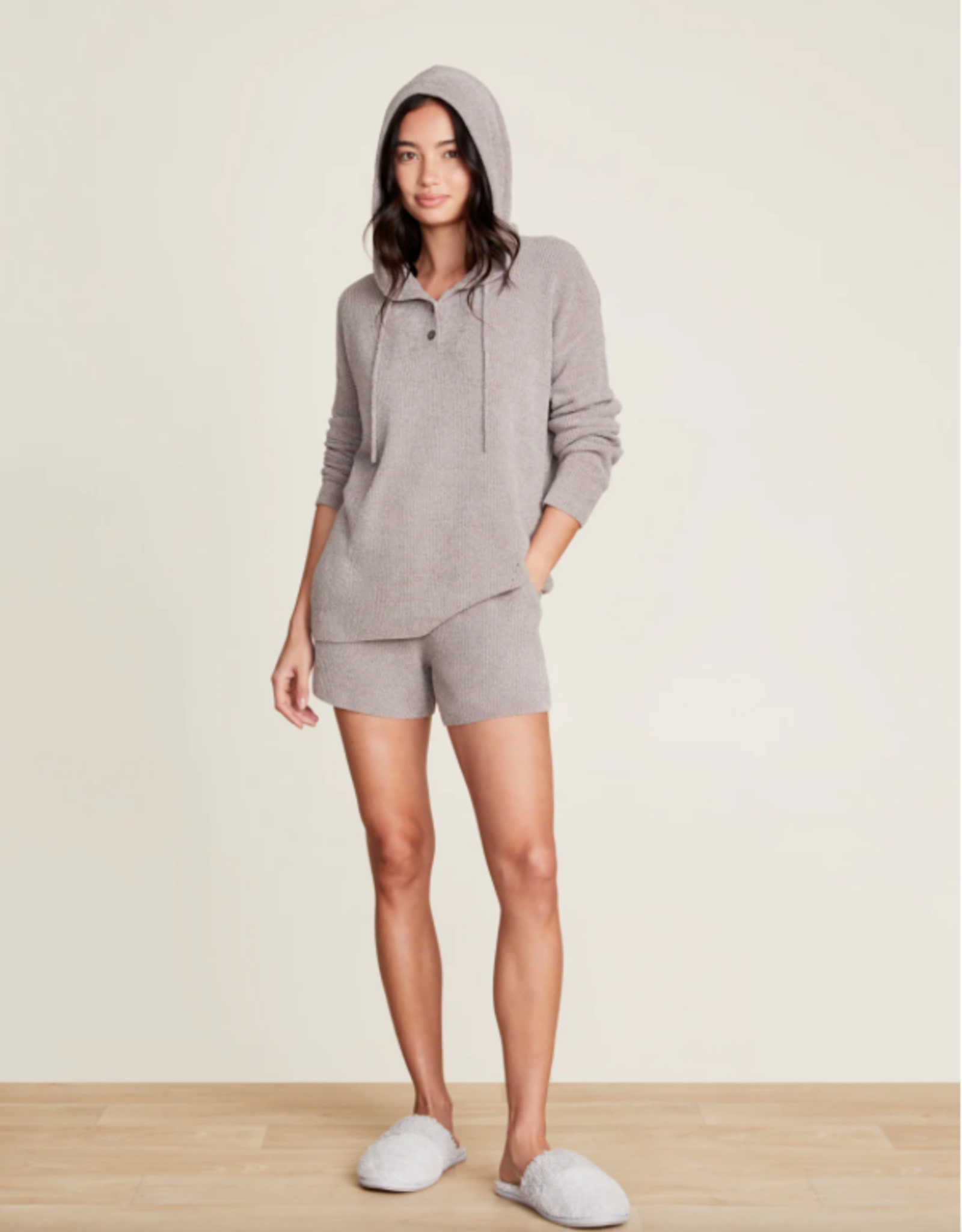 CozyChic Ultra Lite Ribbed Henley Hoodie Beach Rock
