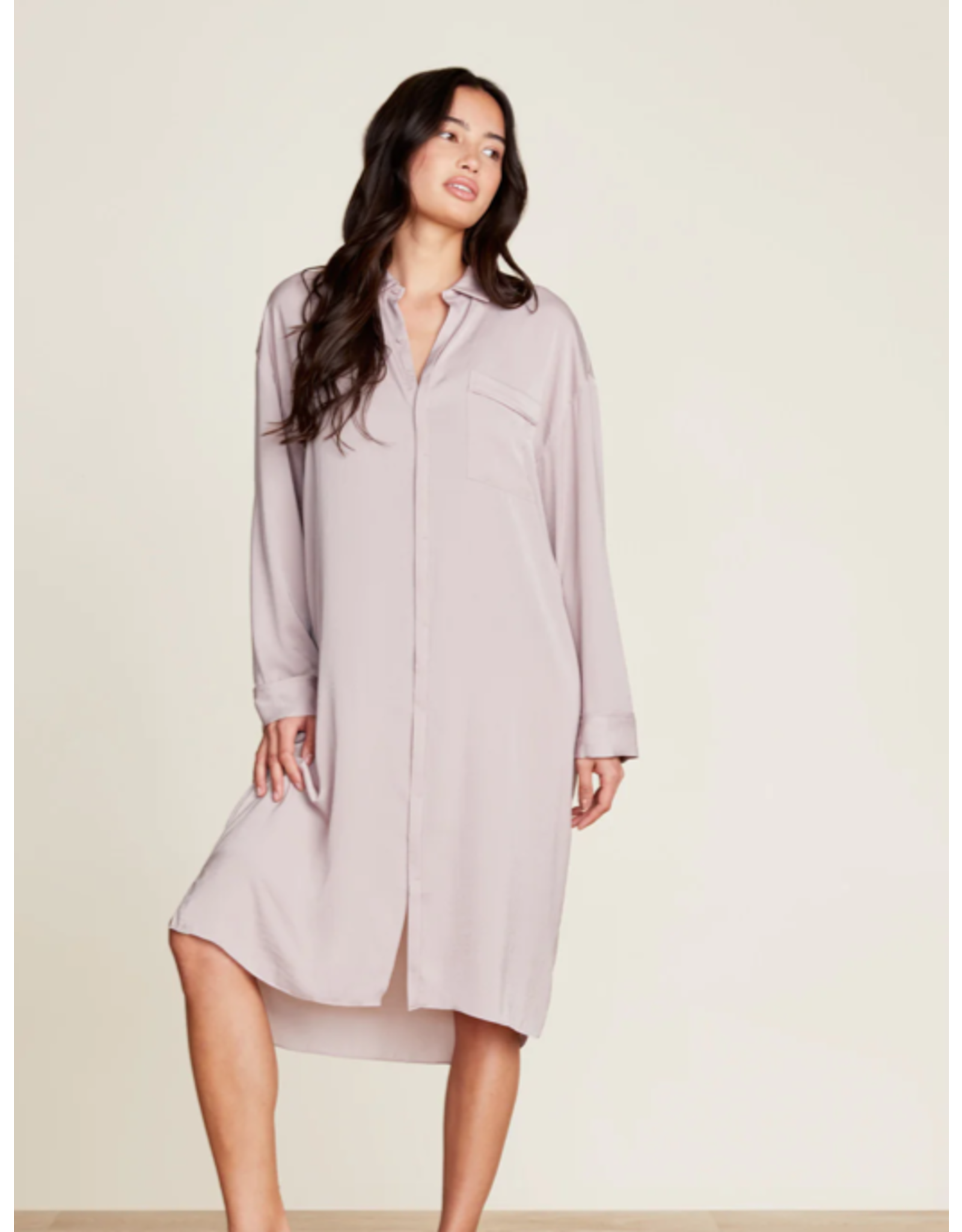 Washed Satin Piped Nightshirt Feather