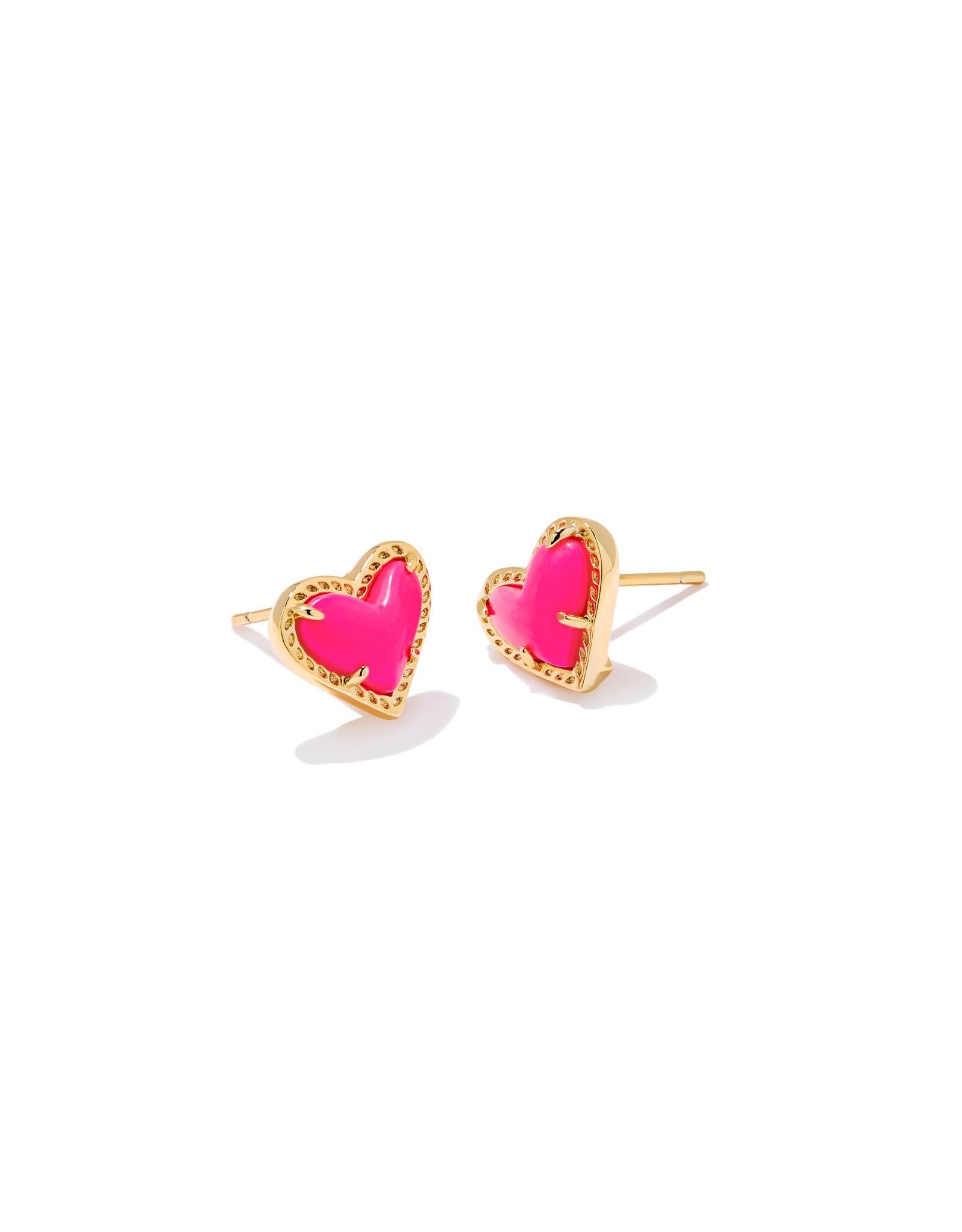 Earring Ari Heart Stud Gold Neon Pink