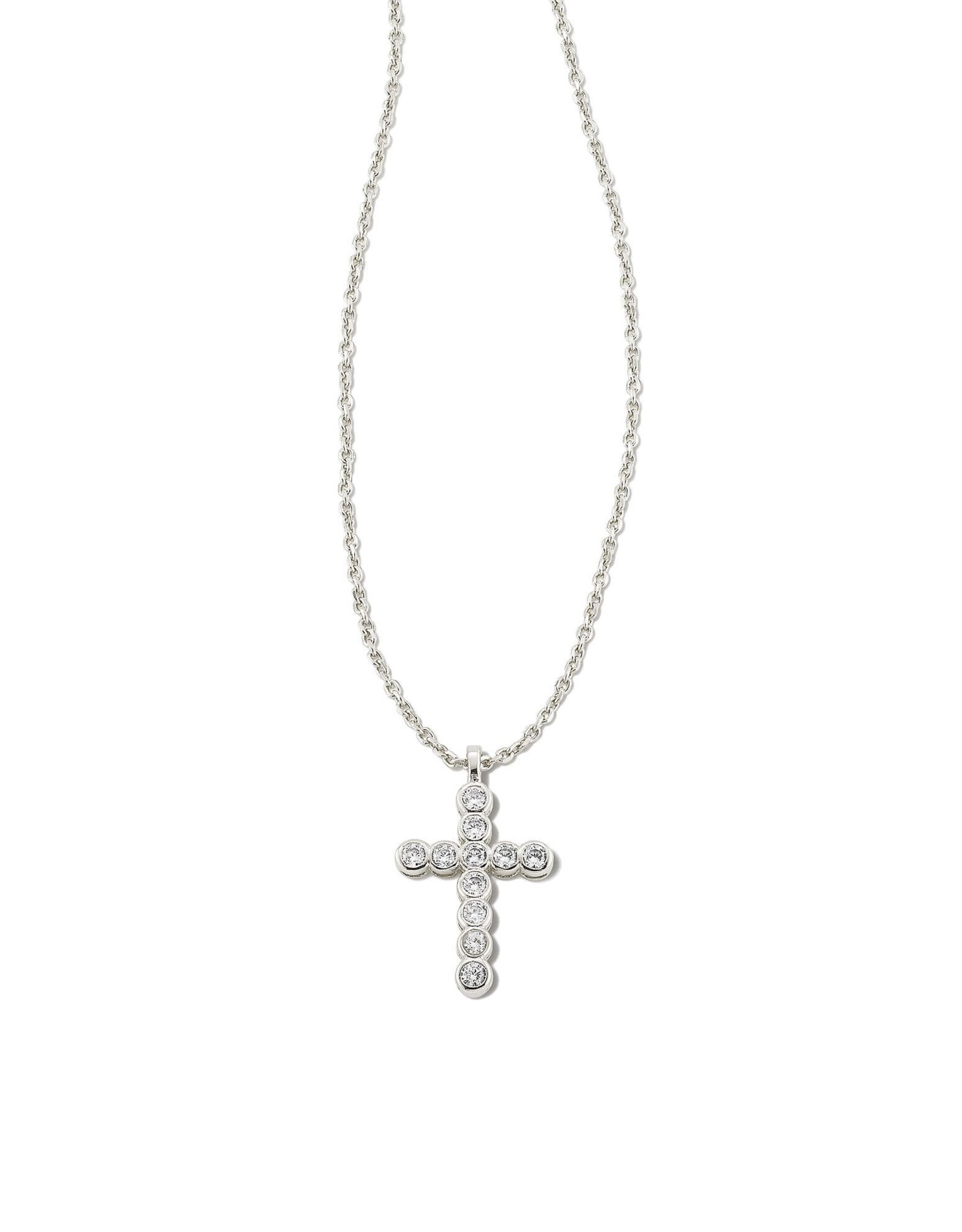 Necklace Cross Pendant RHOD White Crystal