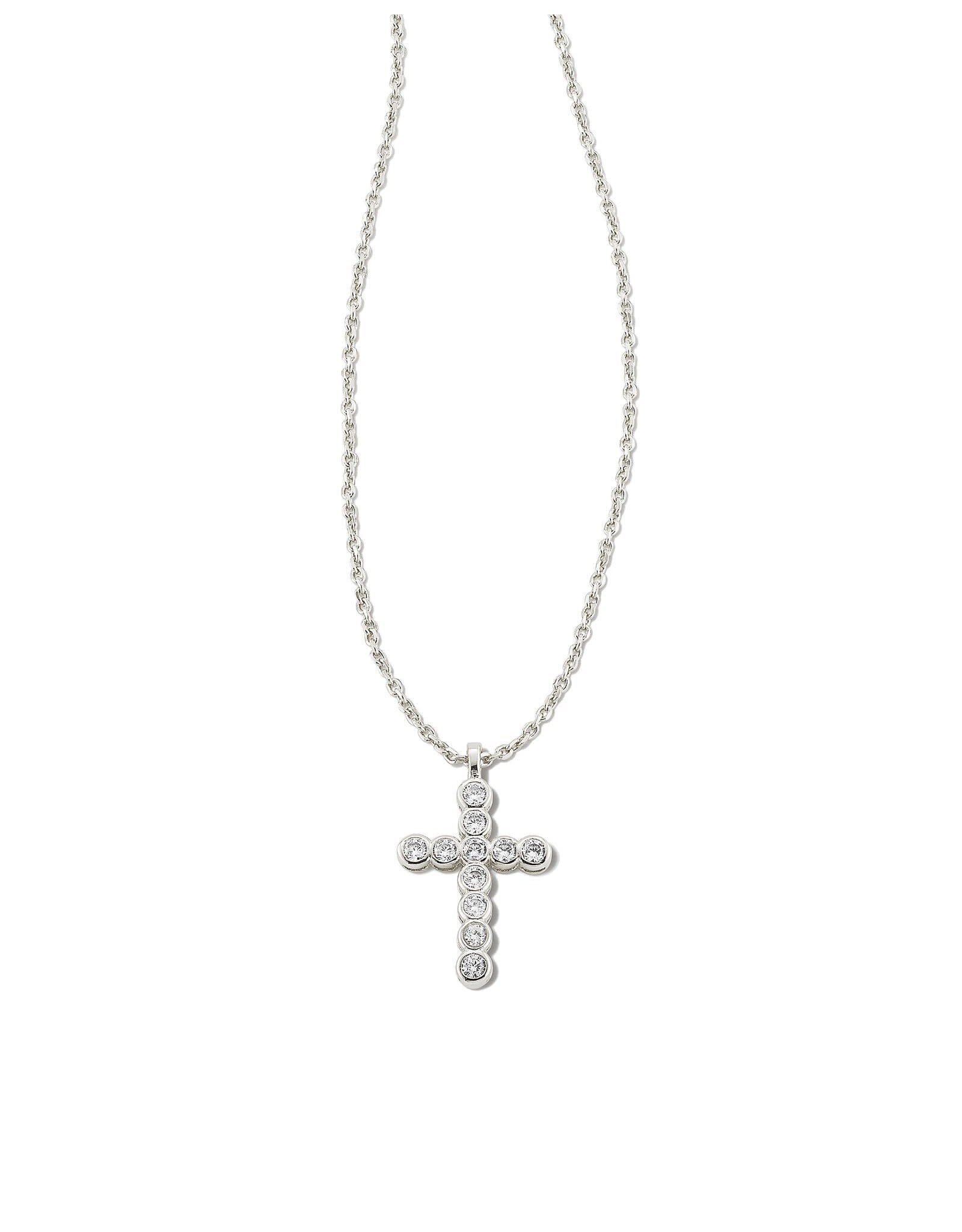 Necklace Cross Pendant RHOD White Crystal