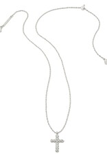Necklace Cross Pendant RHOD White Crystal