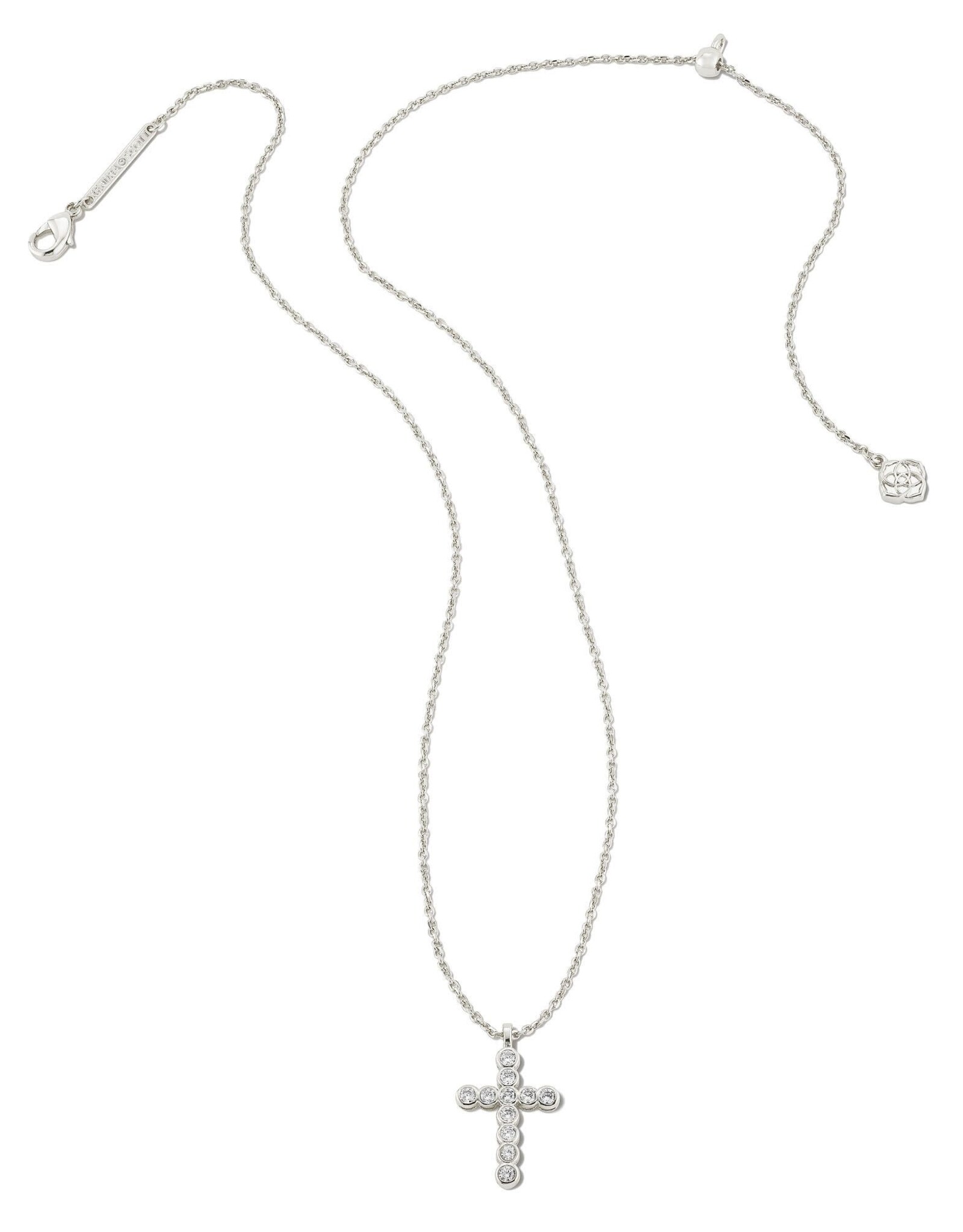 Necklace Cross Pendant RHOD White Crystal