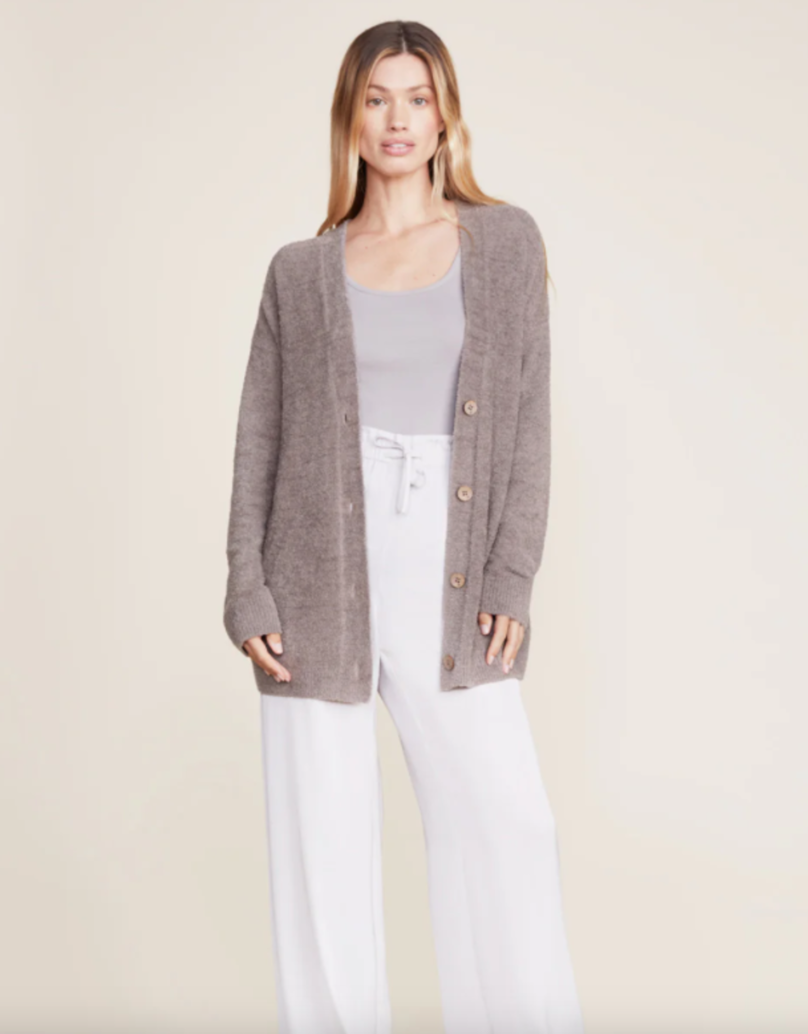 CozyChic Cable Button Cardi Beach Rock
