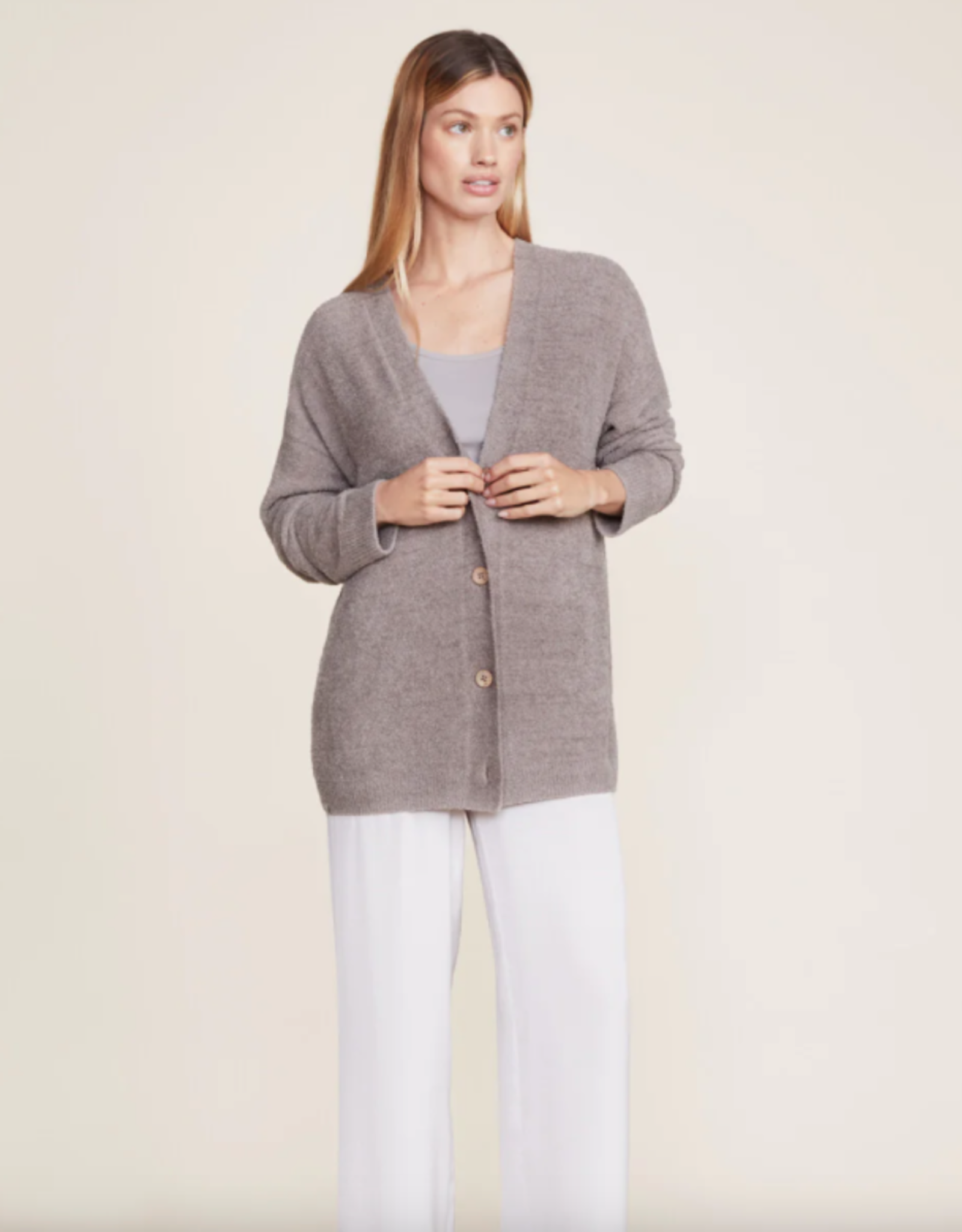 CozyChic Cable Button Cardi Beach Rock