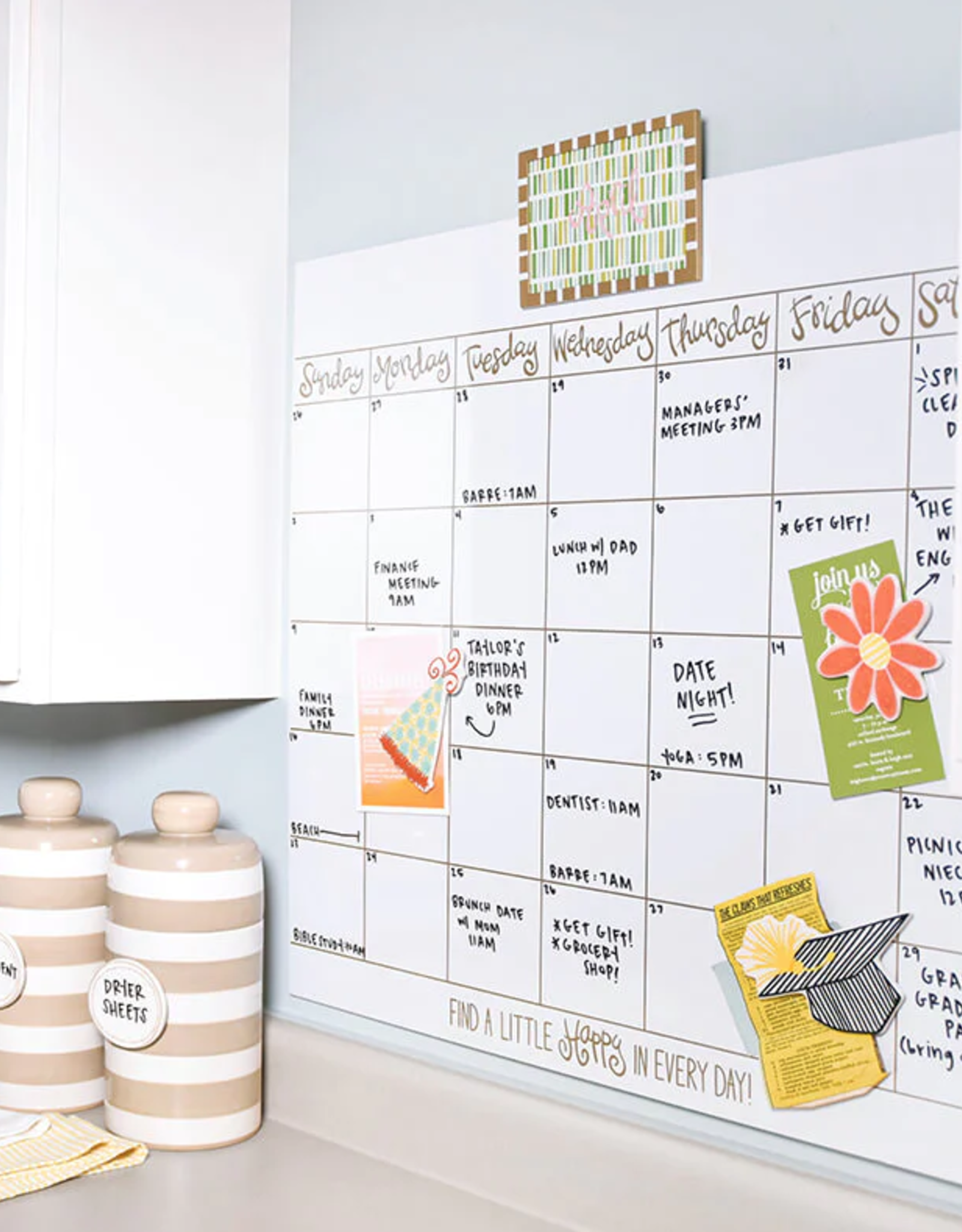 Magnetic Dry Erase Wall Calendar w/Gold Frame Attachment & Month Inserts