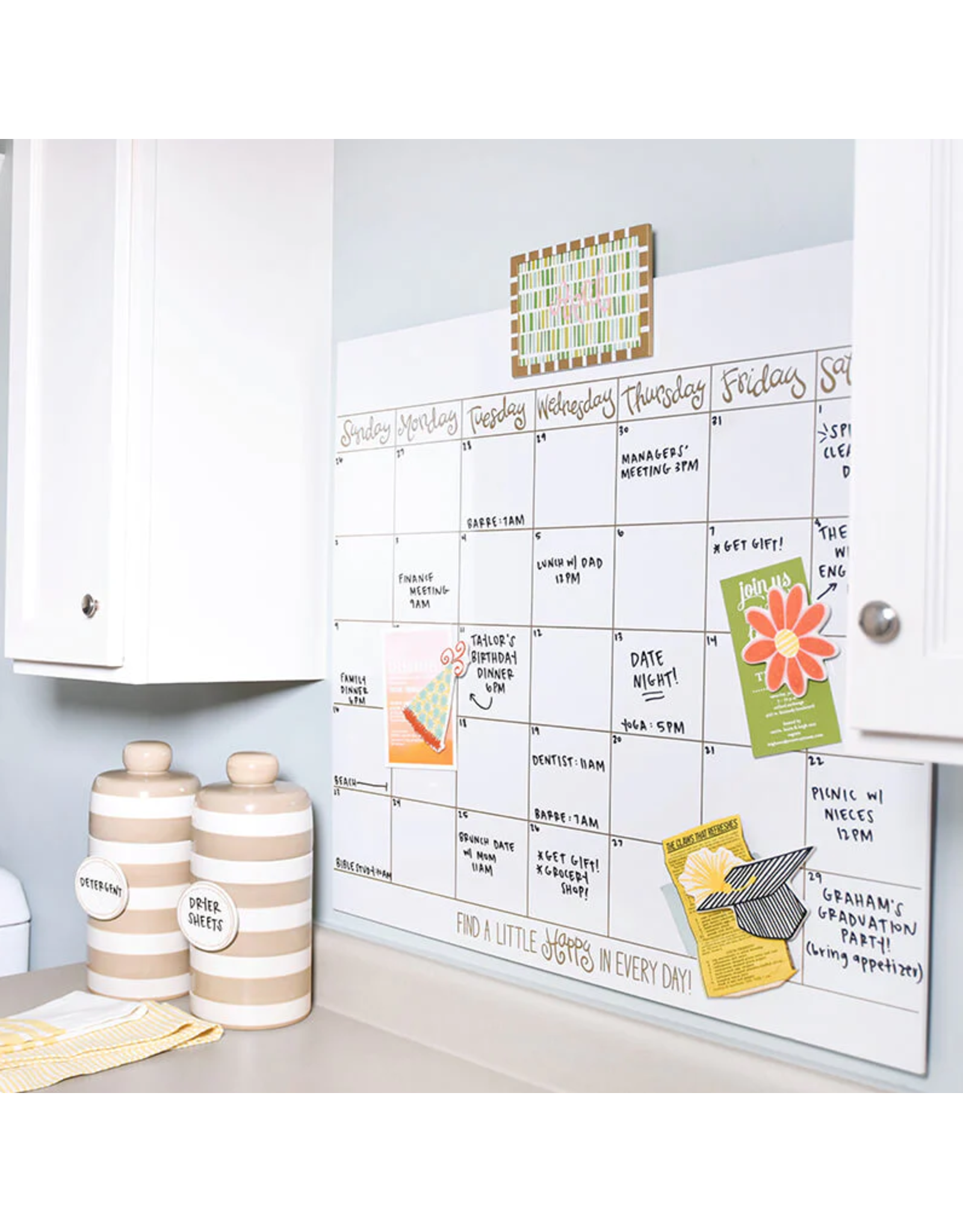 Magnetic Dry Erase Wall Calendar w/Gold Frame Attachment & Month Inserts