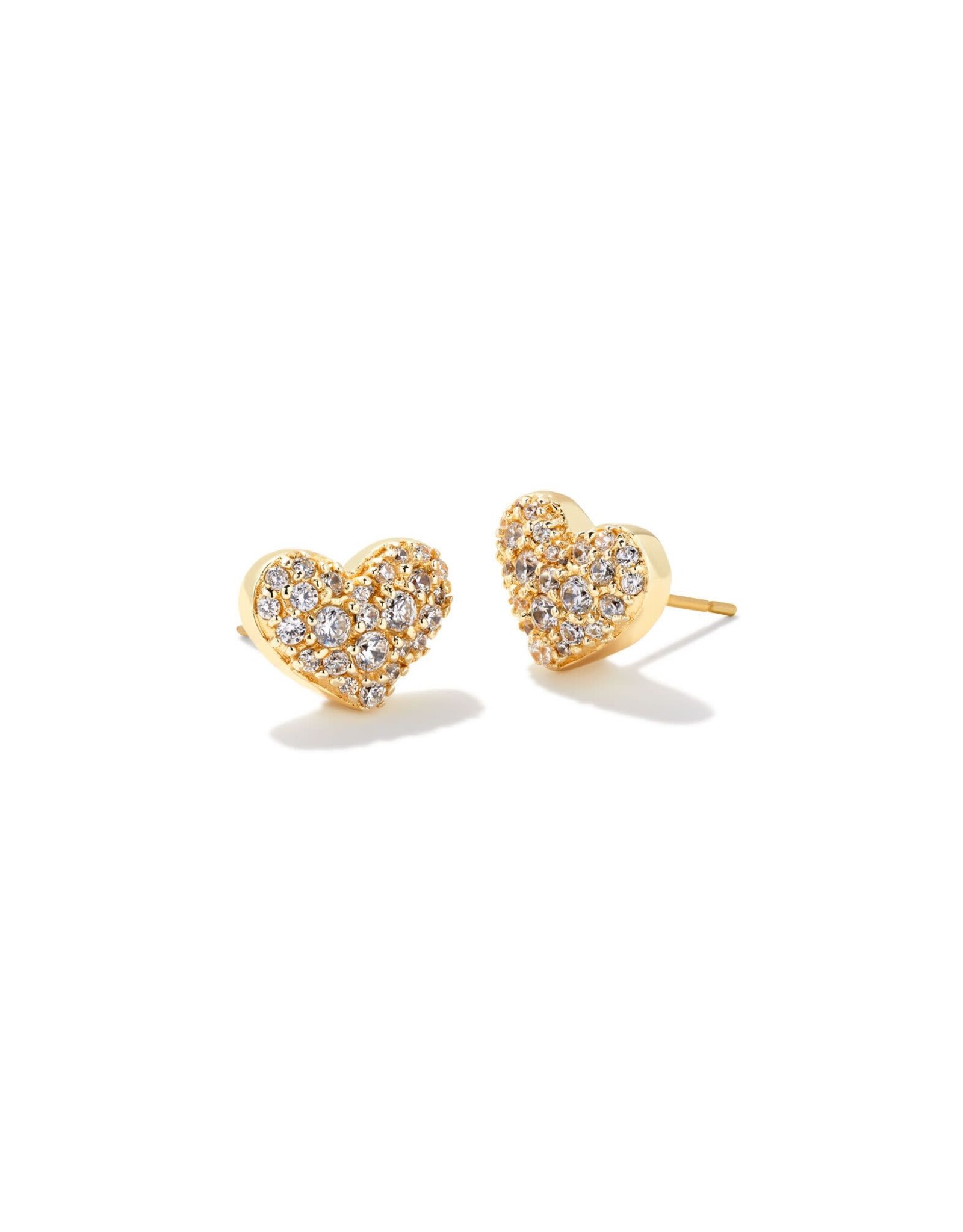 Earring Ari Pave Crystal Heart Gold Metal White CZ