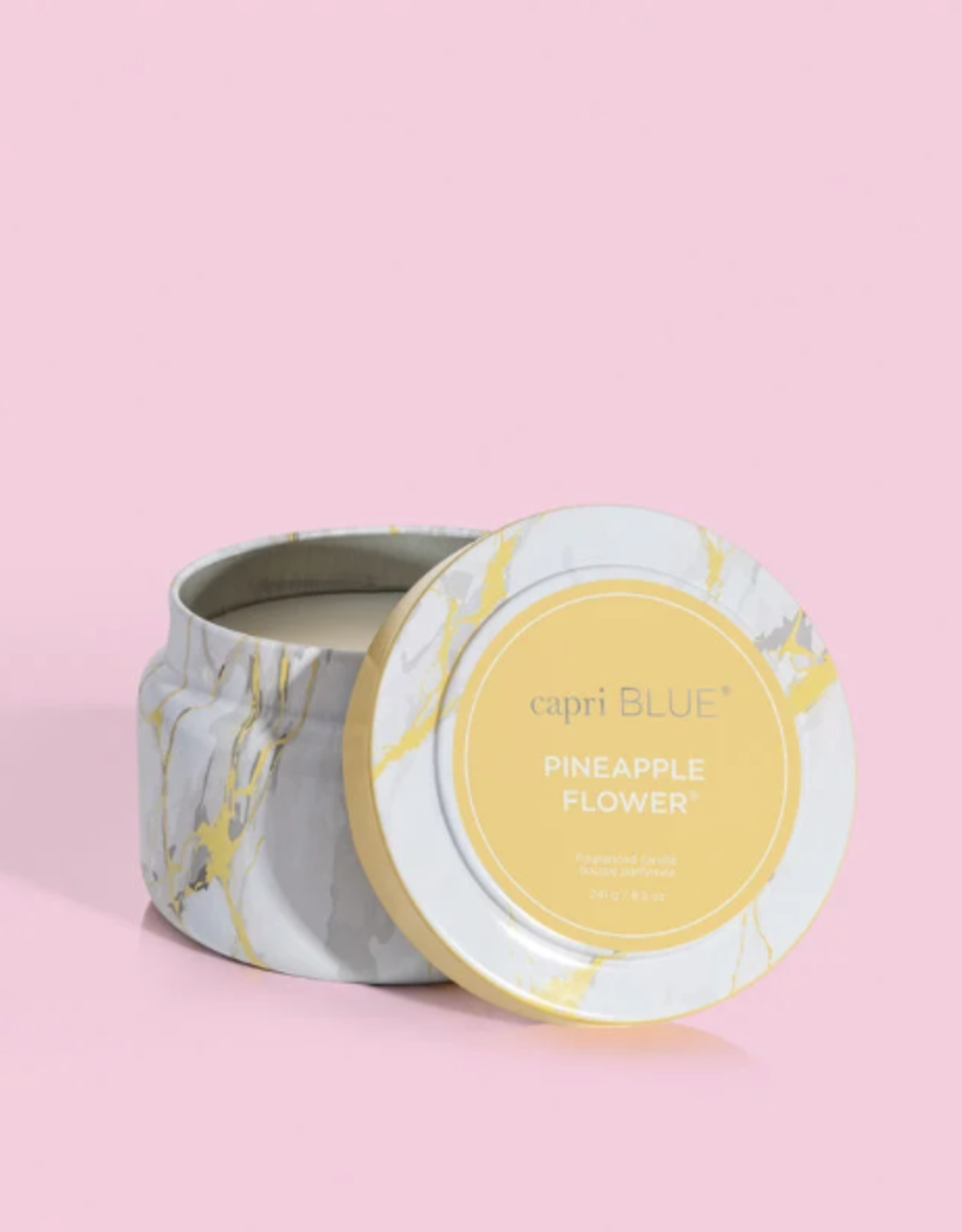 Candle 8.5 Travel Tin Mod Marble Pineapple Flower