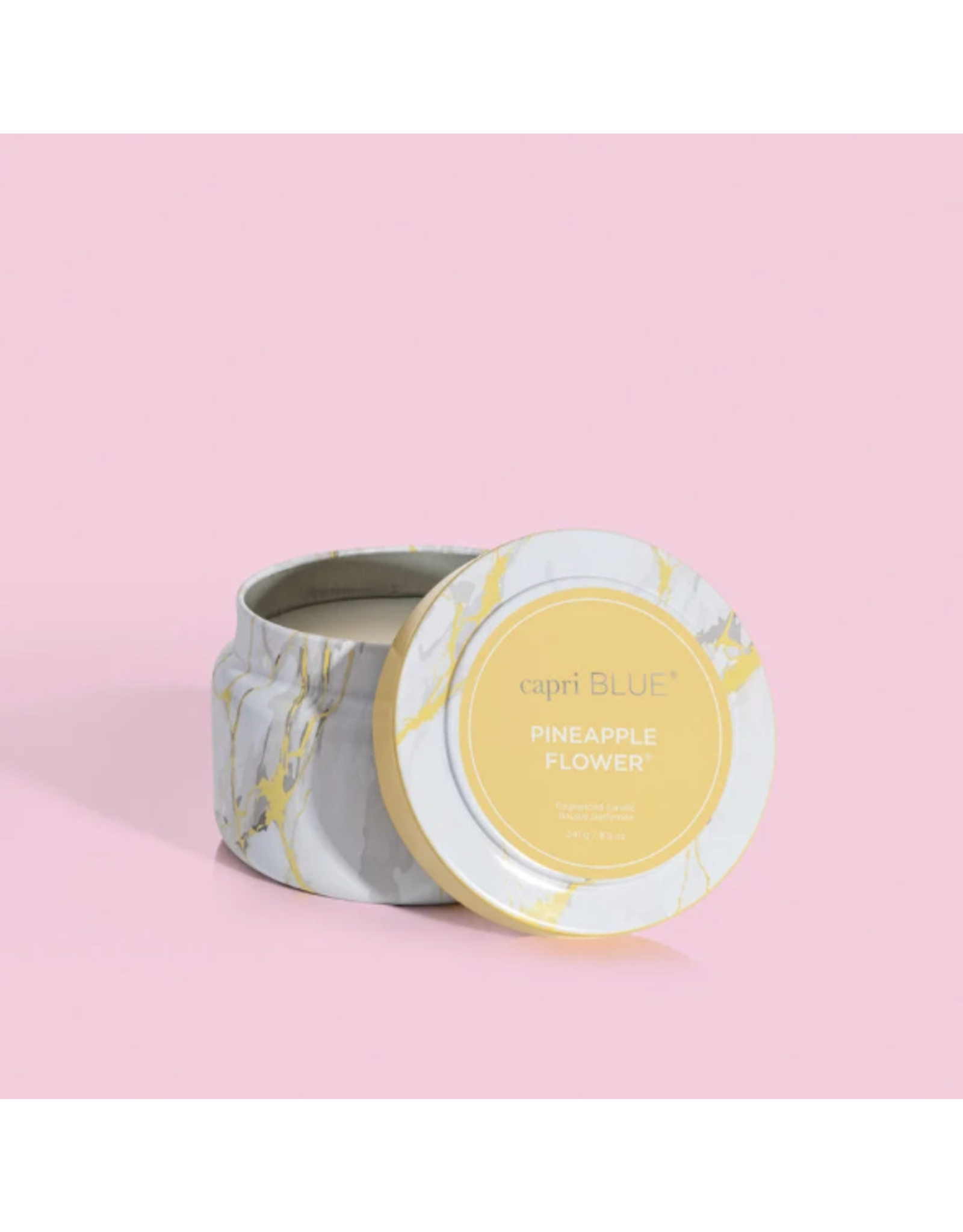Candle 8.5 Travel Tin Mod Marble Pineapple Flower