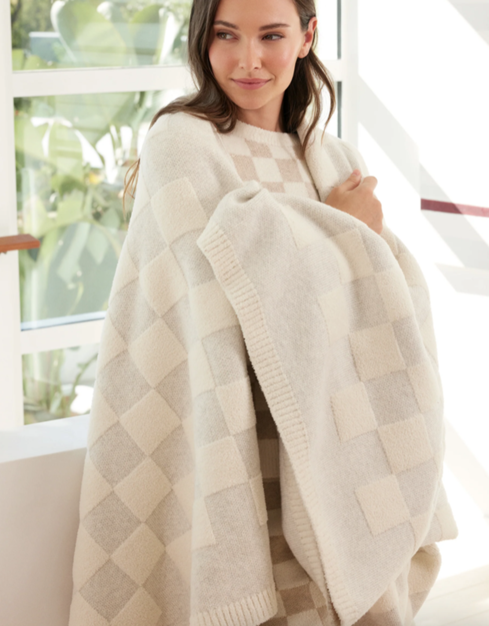 Cozychic Cotton Checkered Throw Gray/Cream