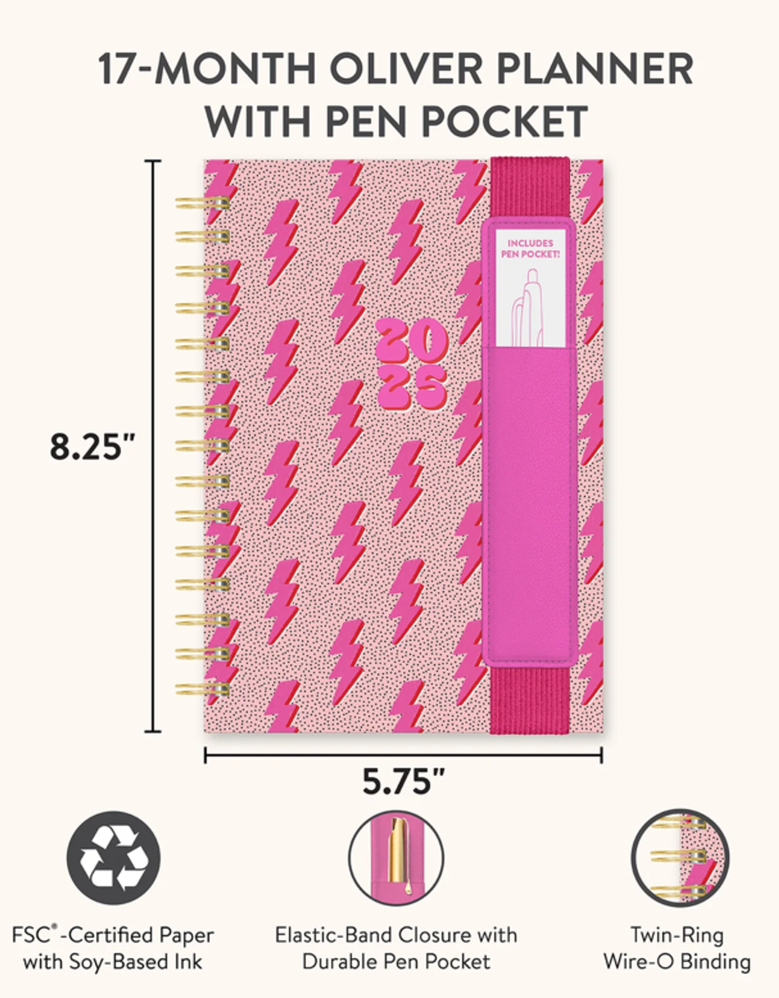 Oliver Notebook w/ Pen Pocket Charged Up