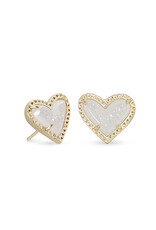 Earring Ari Heart Stud Gold Iridescent Drusy