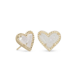 Earring Ari Heart Stud Gold Iridescent Drusy