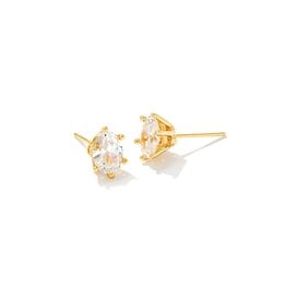 Cailin Crystal Stud Earring Gold Metal White CZ