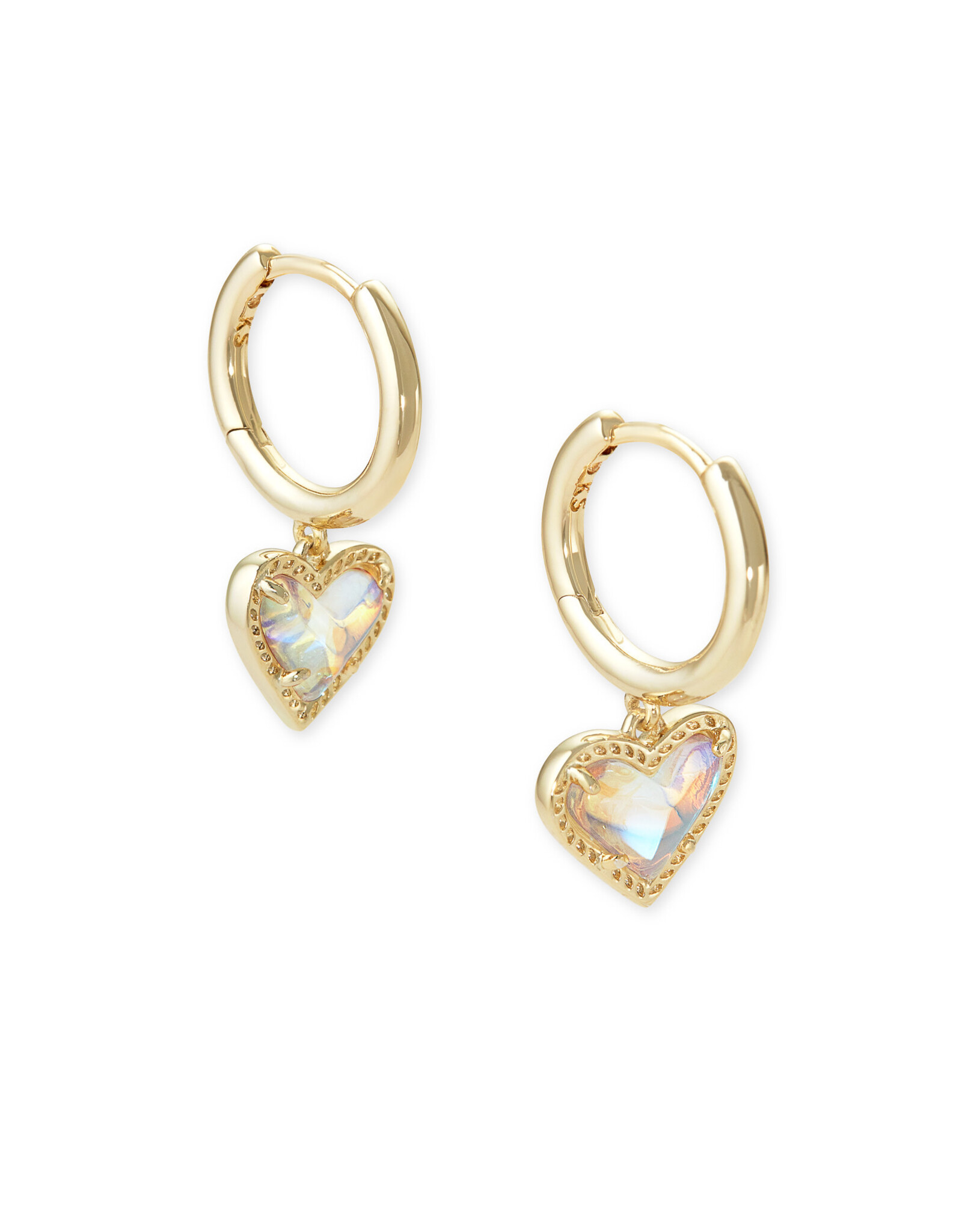 Earring Ari Heart Huggie Gold Dichroic Glass