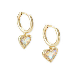 Earring Ari Heart Huggie Gold Dichroic Glass