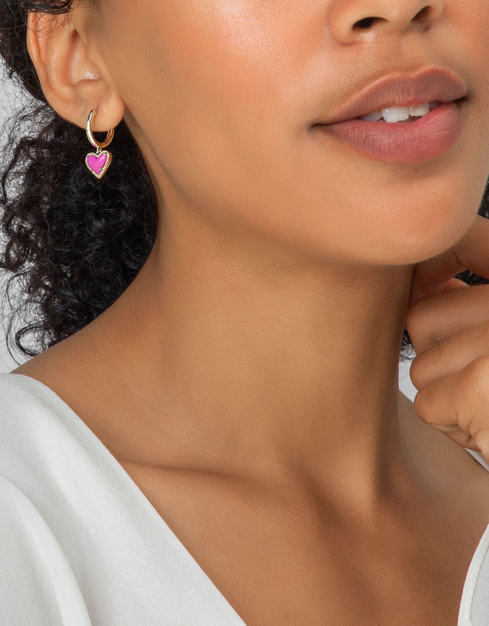 Earring Ari Heart Huggie Gold Dichroic Glass