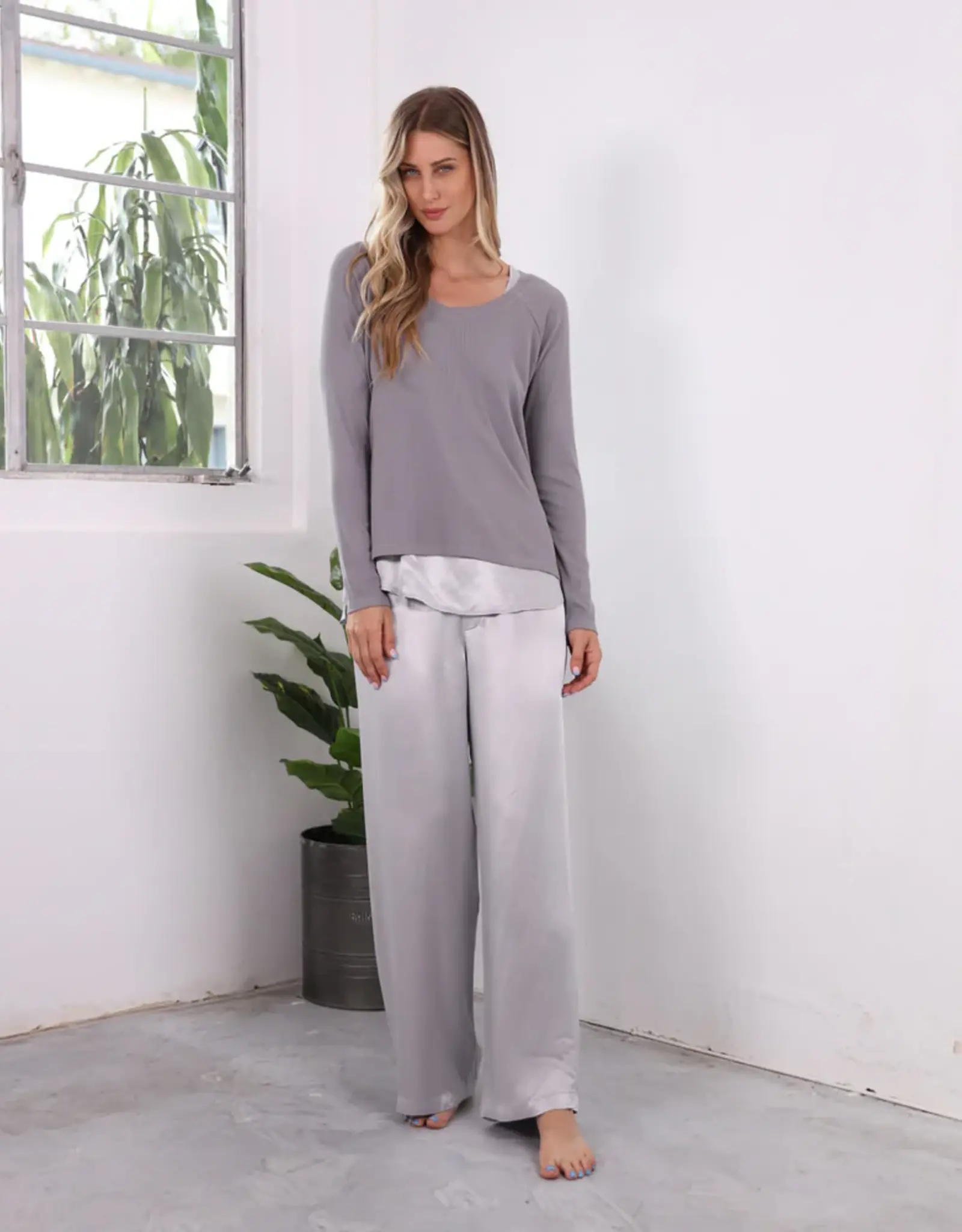Frankie Ribbed Long Sleeve Dark Silver