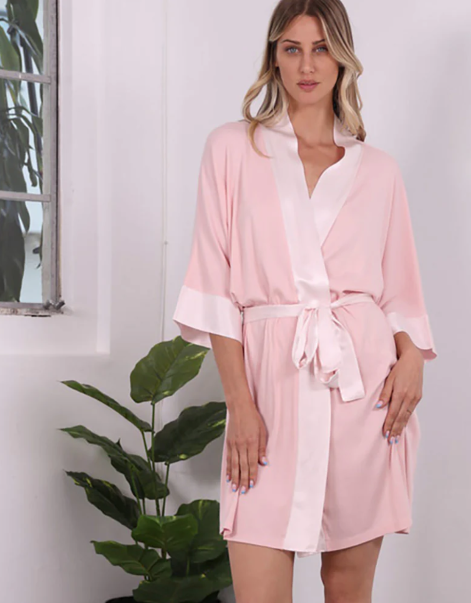 Shala Rib Knit Camono Robe Blush
