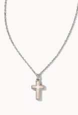 Necklace Cross Pendant Silver White Opal