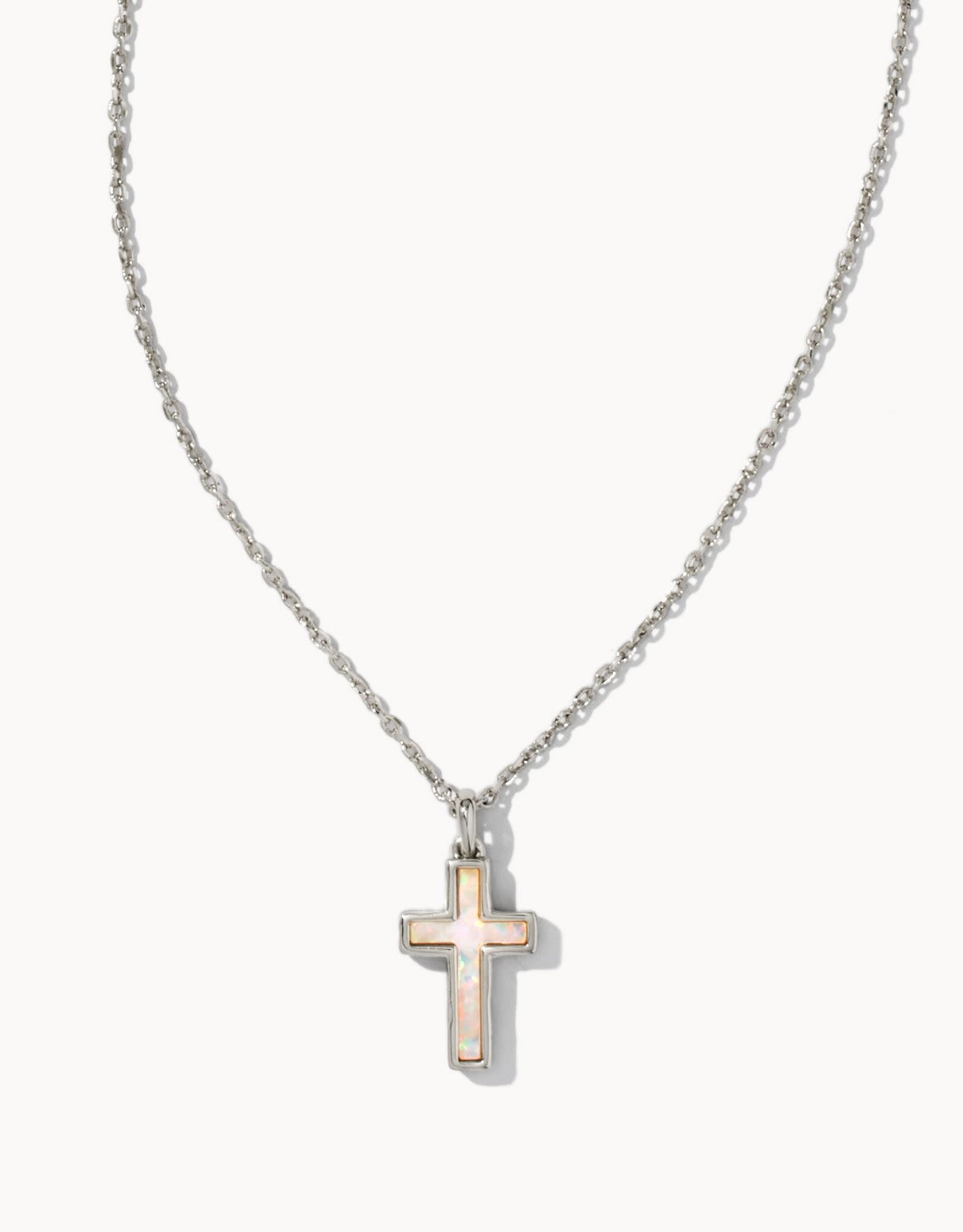Necklace Cross Pendant Silver White Opal