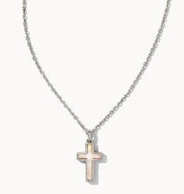 Necklace Cross Pendant Silver White Opal