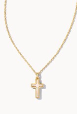 Necklace Cross Pendant Gold White Opal