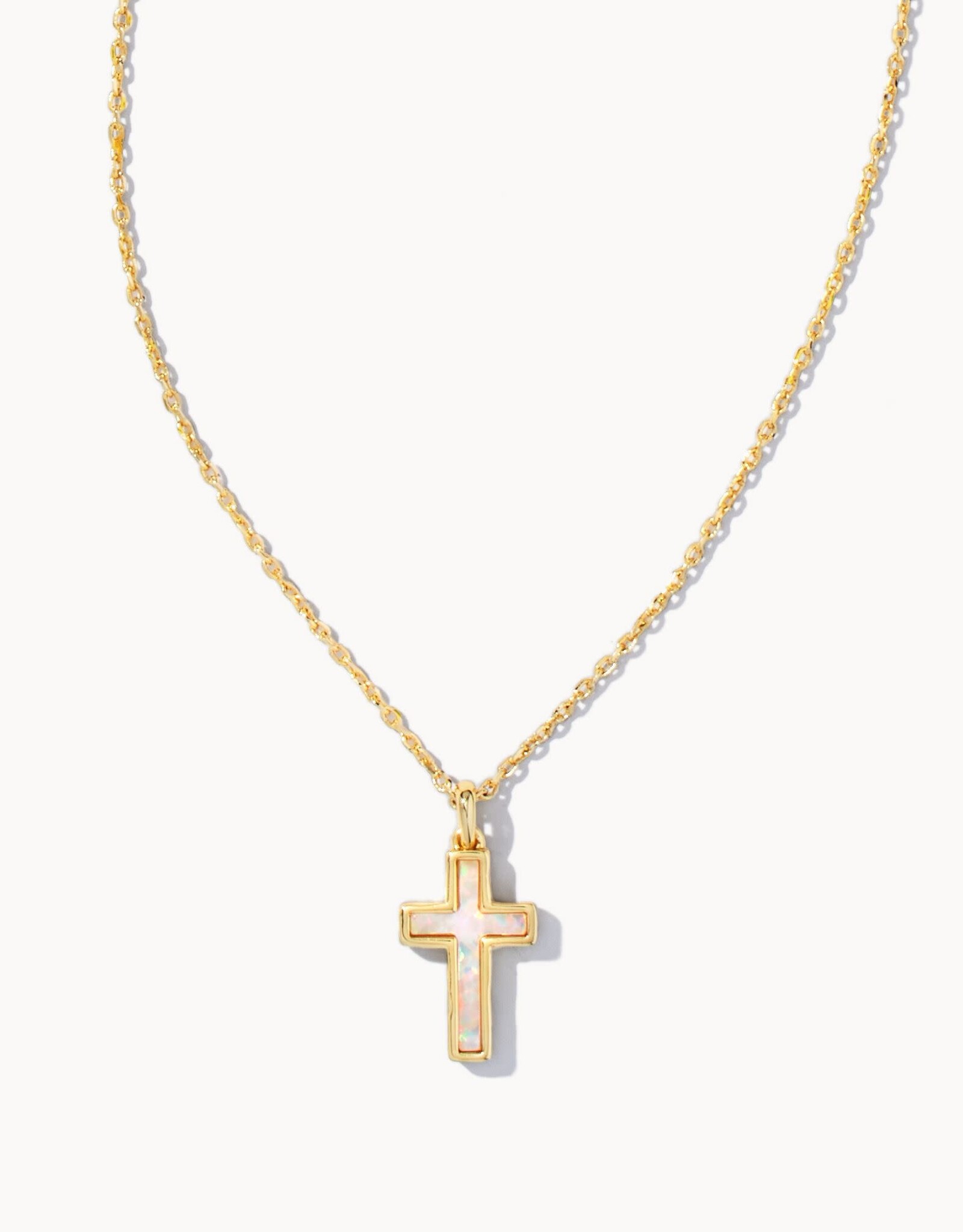 Necklace Cross Pendant Gold White Opal