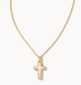 Necklace Cross Pendant Gold White Opal