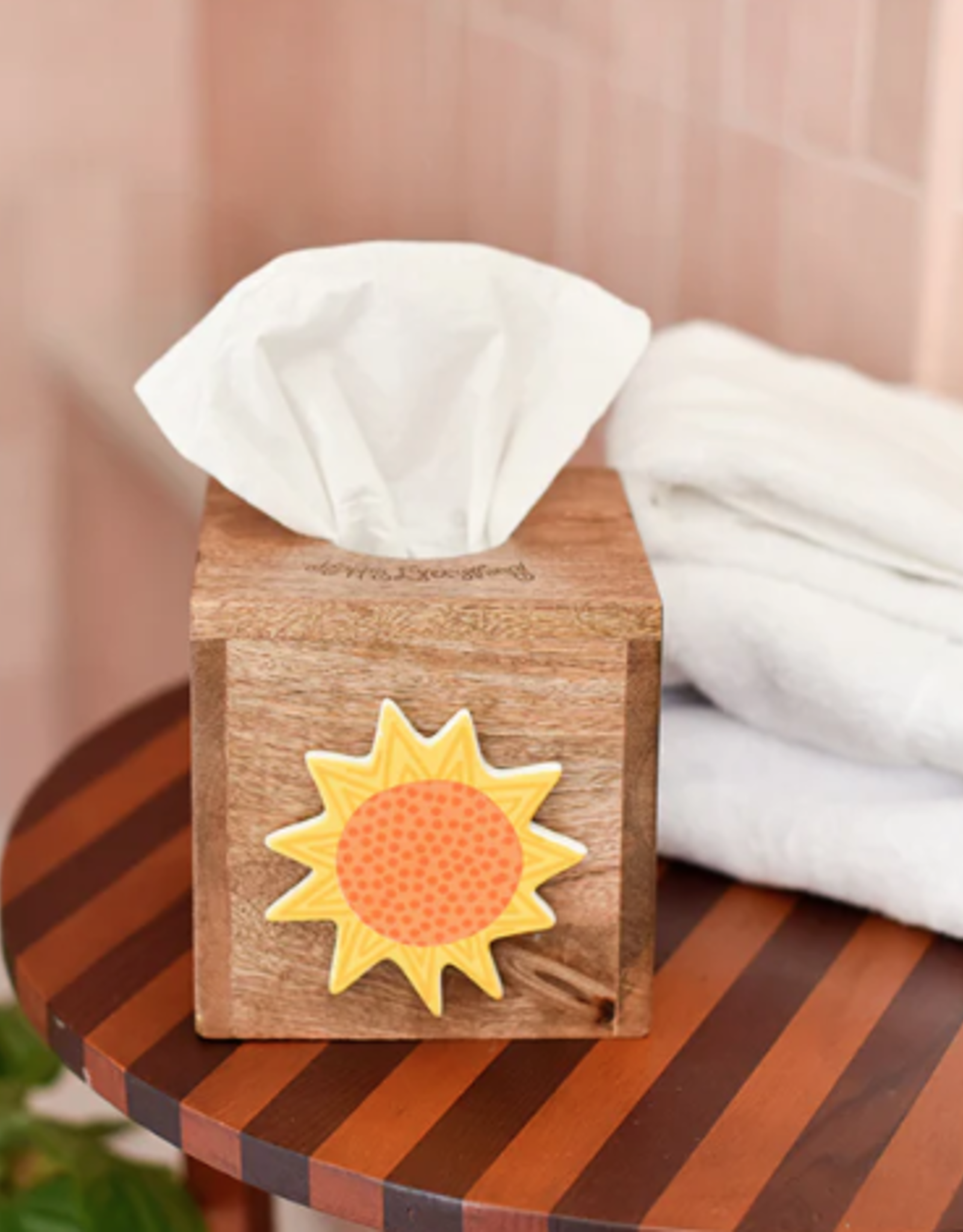 Happy Everything Mini Square Wood Tissue Box Cover