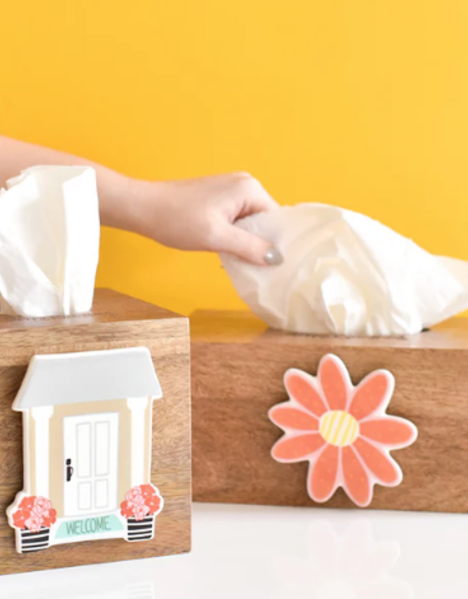 Happy Everything Mini Square Wood Tissue Box Cover