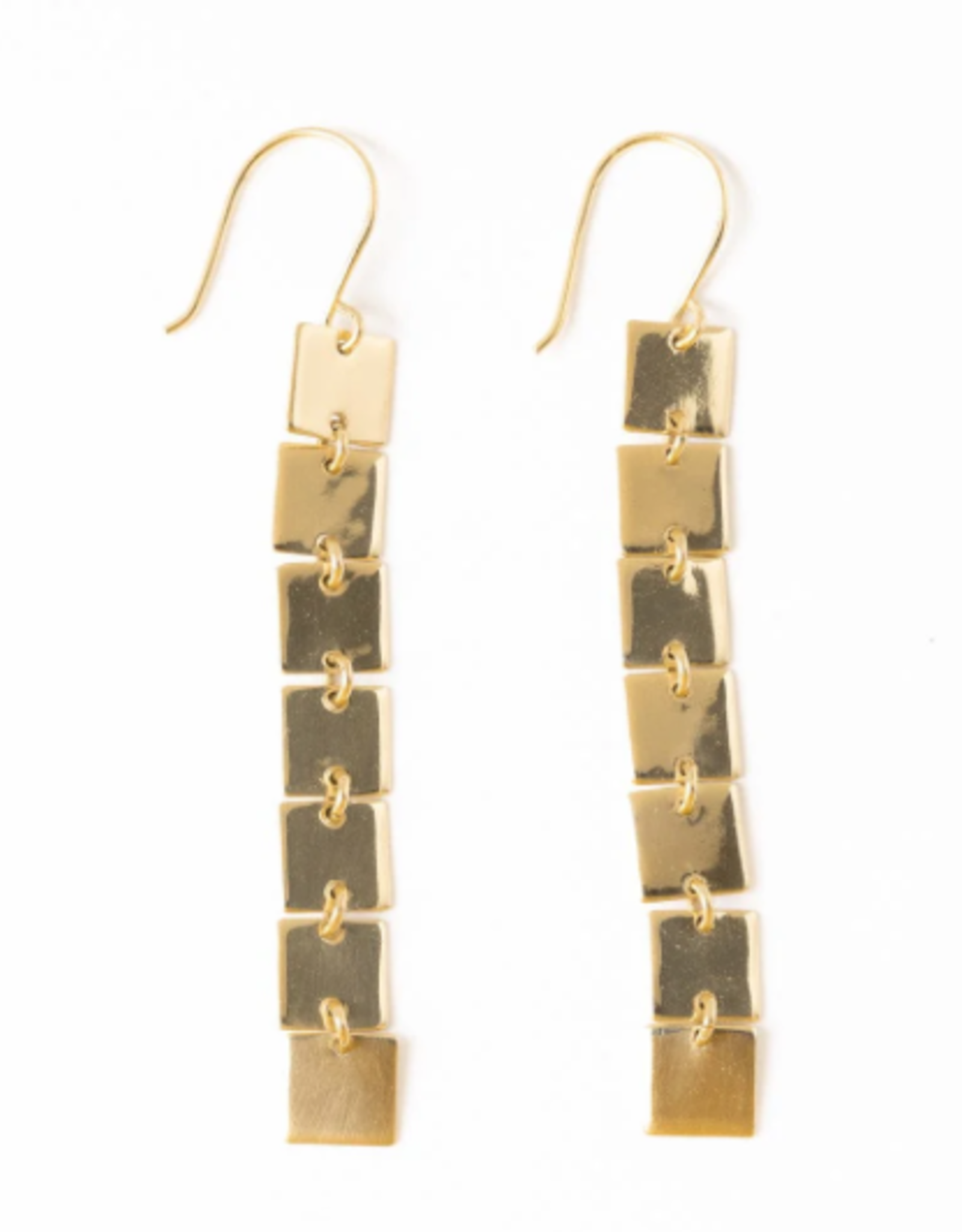 Earrings Jade Square Dangle Brass