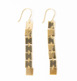 Earrings Jade Square Dangle Brass